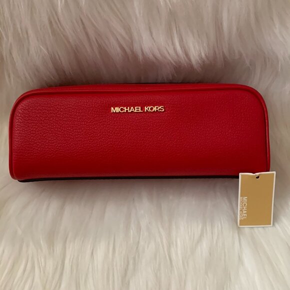 MICHAEL KORS Pebble Leather Pencil/Cosmetic Case in Bright Red - Picture 1 of 4